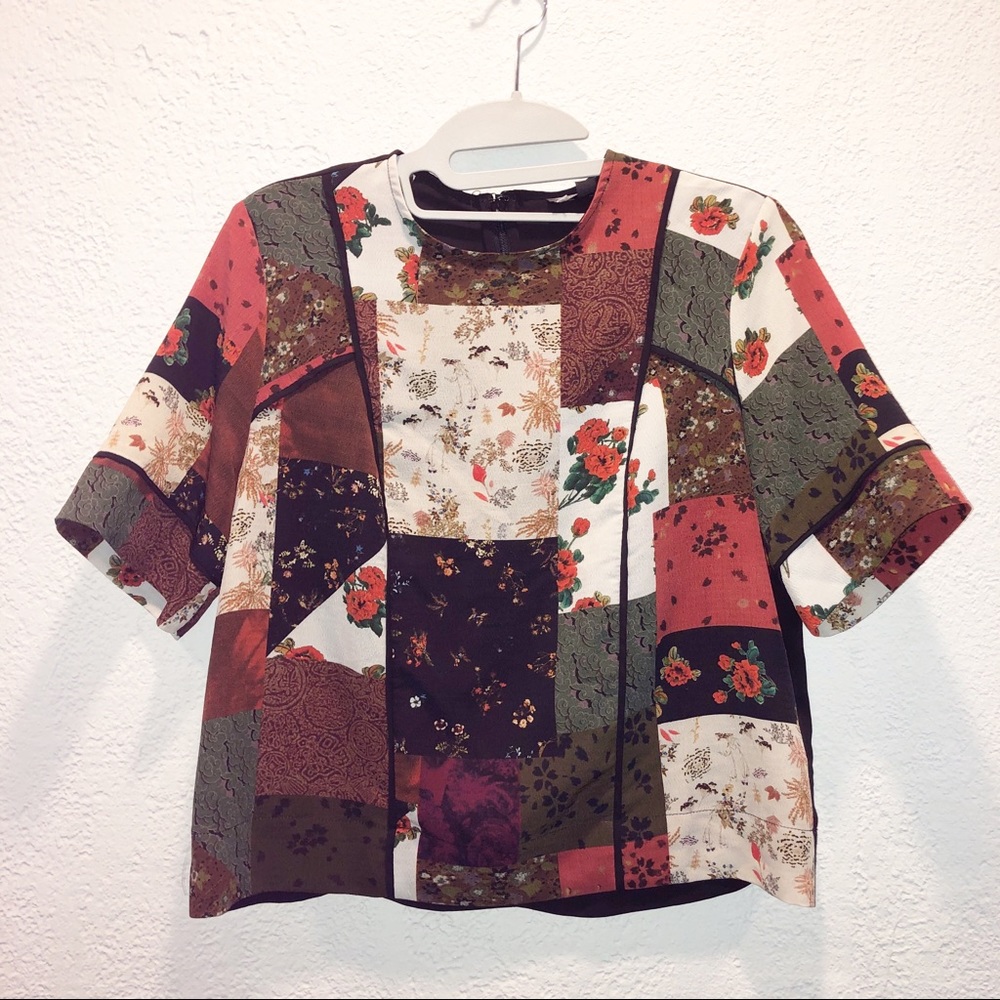 Topshop Patchwork Print Top Size 2 - image 2